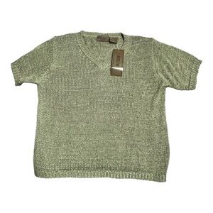 Directives Short Sleeve Ribbon Crochet V-Neck Sweater Size L